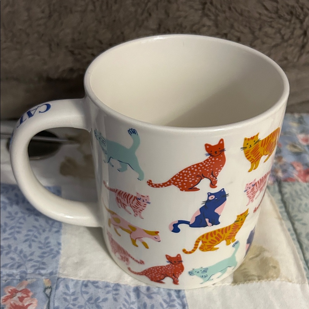 Parker Lane Colorful Cat Pattern White Ceramic Mug “Cat Person” NWT